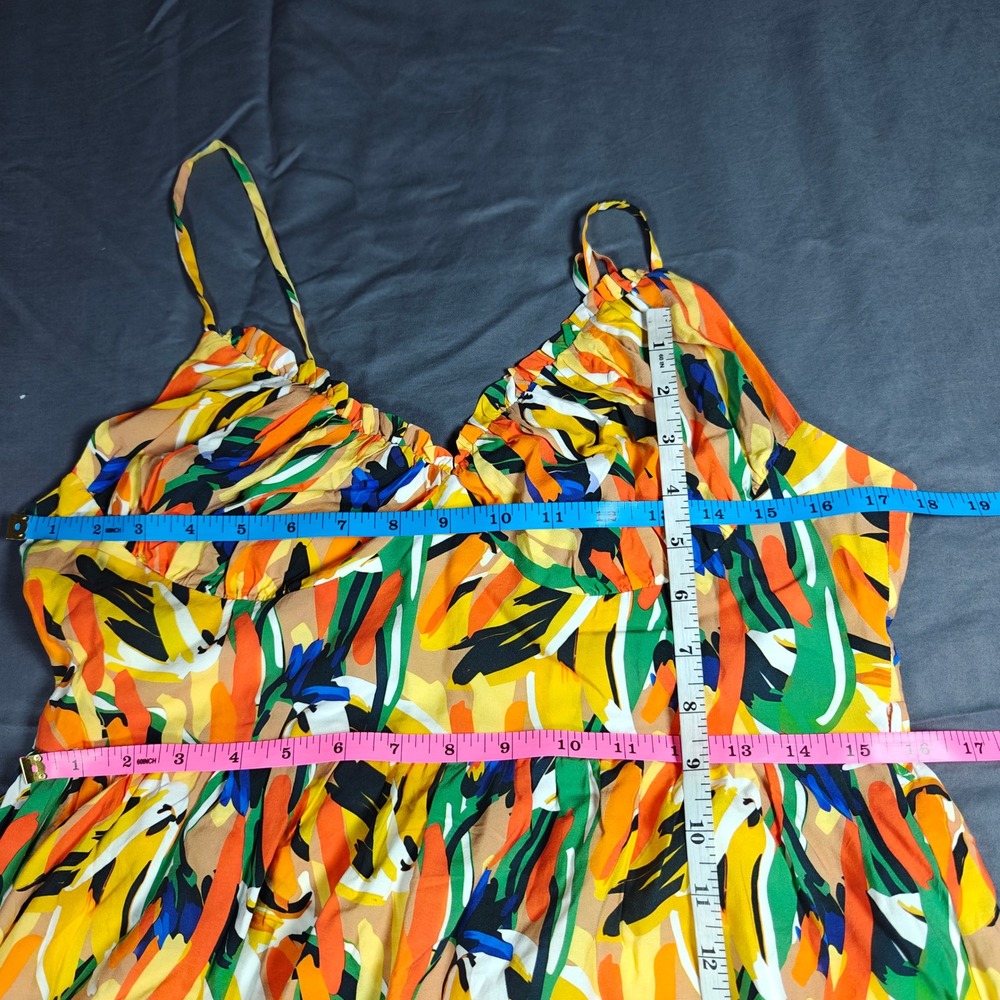 Commense Abstract Print Maxi Dress Orange Green Blue Ruffle Hem NWT Large - Picture 8 of 16